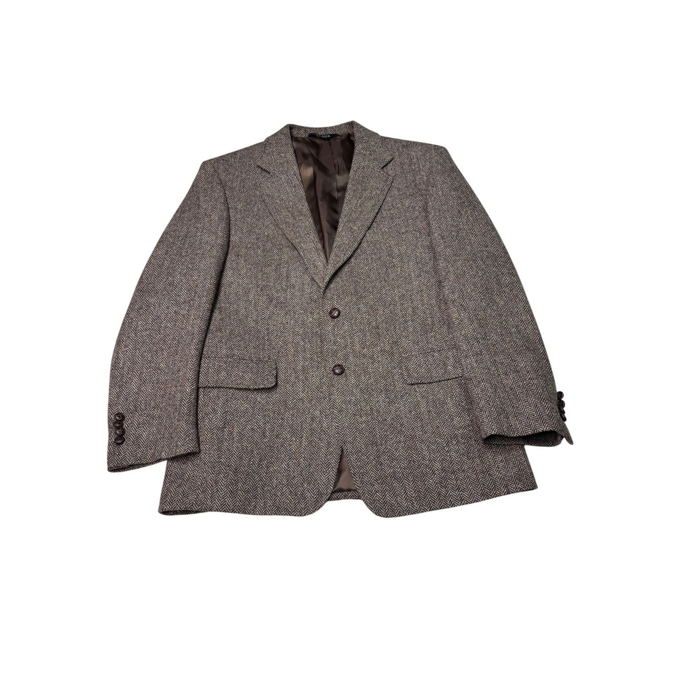 Jos A Bank X Harris Tweed Blazer Mens 40S Brown Herringbone Wool Sport Coat